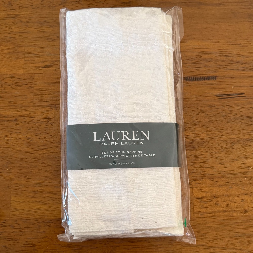 Lauren Ralph Lauren Set of 4 Brigitte Damask Napkins 20" x 20" Ivory White - Picture 1 of 6